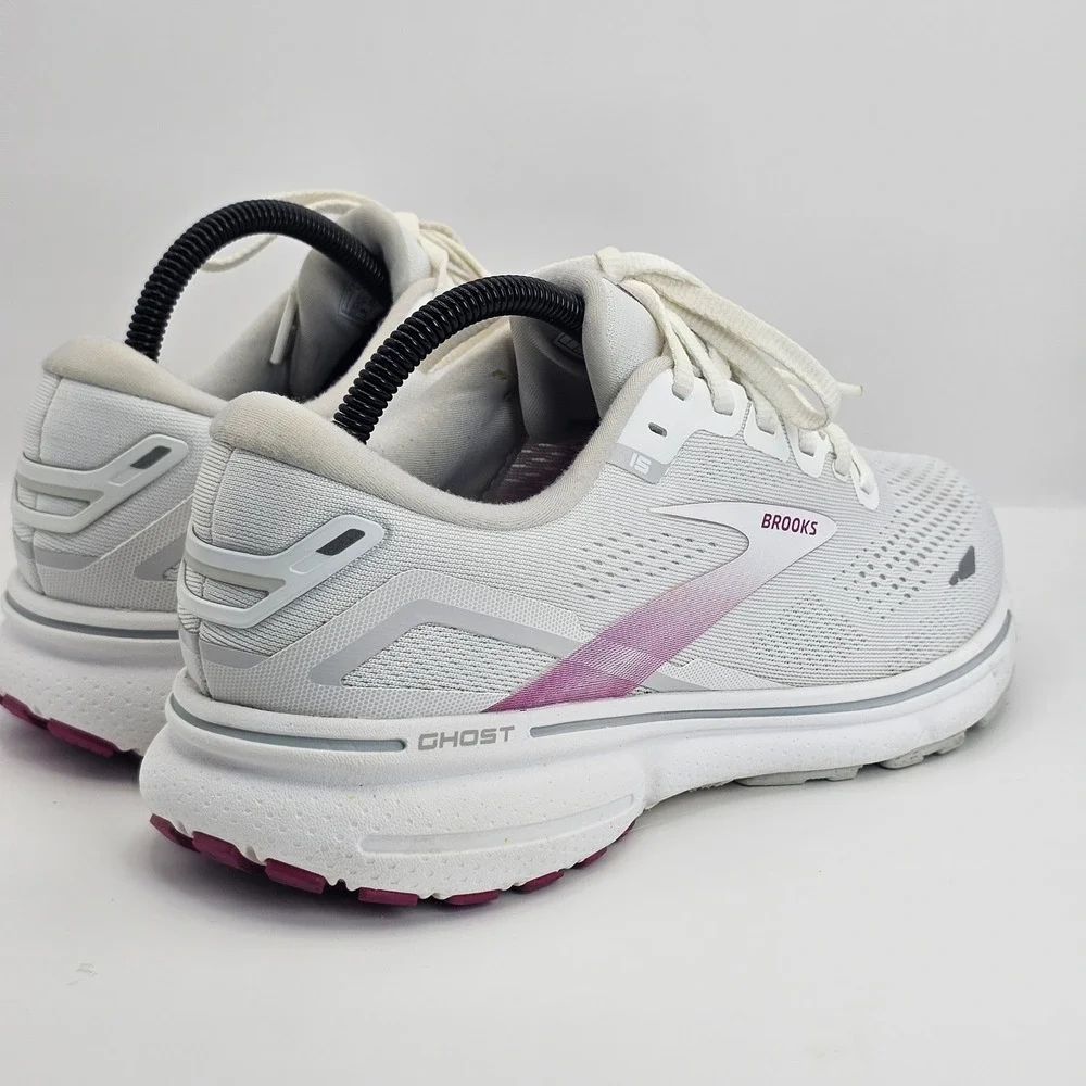 Brooks Ghost 15 Women's 9B White Oyster Viola Running Shoes 1203801B195